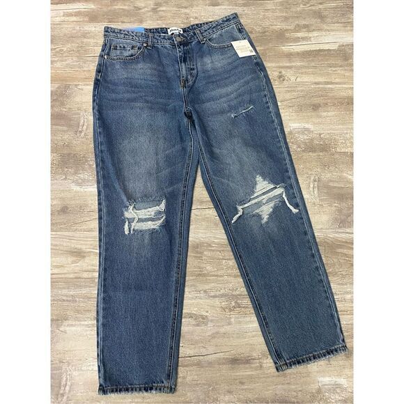 Abound Distressed High Rise Mom Jeans Denim Ankle Crop Women’s Sz 32 - Picture 1 of 7